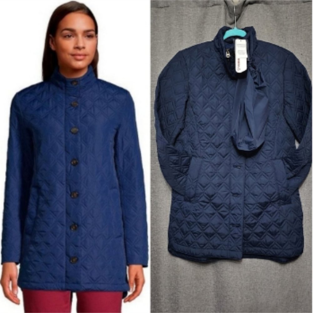 Lands' End Women's Insulated Packable Quilted Barn Jacket Deep Sea Navy New
